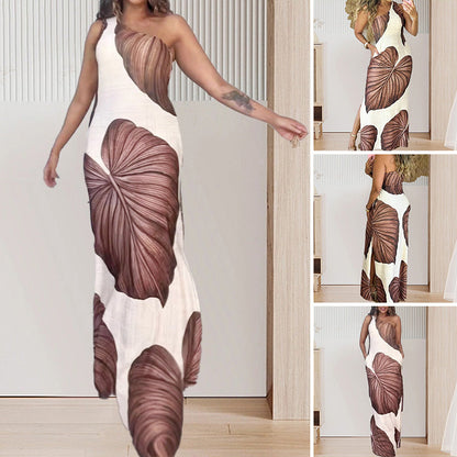 💃🔥 BEGRENZTE ZEIT: 50% RABATT! Schlankes One-Shoulder-Maxikleid mit Palmenmuster – Verführerisch, leicht & perfekt für Strand, Date oder festliche Anlässe 🌴