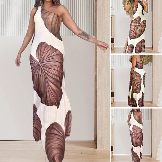 💃🔥 BEGRENZTE ZEIT: 50% RABATT! Schlankes One-Shoulder-Maxikleid mit Palmenmuster – Verführerisch, leicht & perfekt für Strand, Date oder festliche Anlässe 🌴