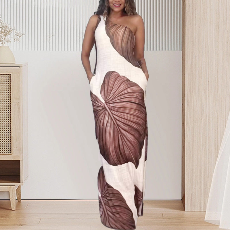 💃🔥 BEGRENZTE ZEIT: 50% RABATT! Schlankes One-Shoulder-Maxikleid mit Palmenmuster – Verführerisch, leicht & perfekt für Strand, Date oder festliche Anlässe 🌴