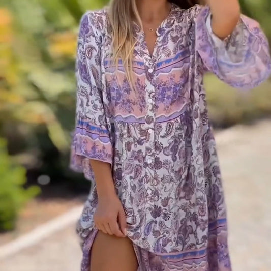 👗💐 Was soll ich morgen anziehen? Damen Floral V-Neck Dress – 50% RABATT! Romantisch, leicht & perfekt für Frühling & Sommer 🌸