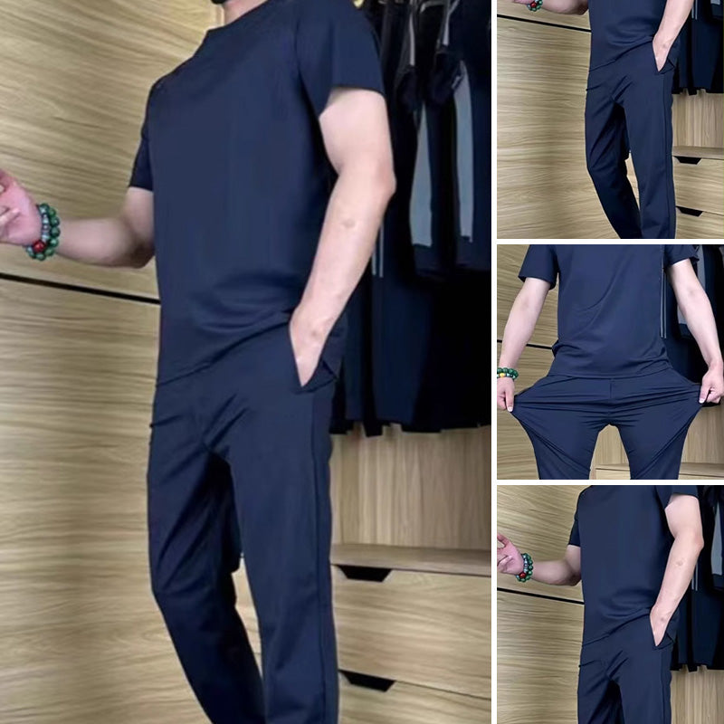👕👖 Lässiges Stretch-Set für Herren aus Eisseide mit T-Shirt und Hose – 50% RABATT! Kühlend, atmungsaktiv & perfekt für Sommer, Sport & Alltag ❄️