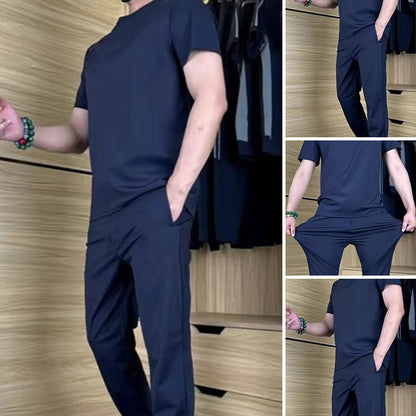 👕👖 Lässiges Stretch-Set für Herren aus Eisseide mit T-Shirt und Hose – 50% RABATT! Kühlend, atmungsaktiv & perfekt für Sommer, Sport & Alltag ❄️