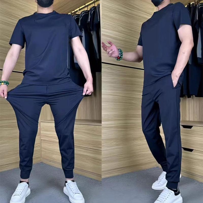 👕👖 Lässiges Stretch-Set für Herren aus Eisseide mit T-Shirt und Hose – 50% RABATT! Kühlend, atmungsaktiv & perfekt für Sommer, Sport & Alltag ❄️