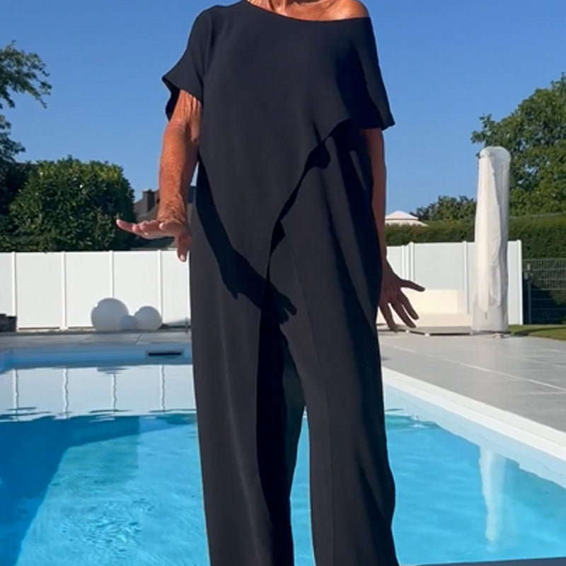 🌸Sommer-Sonderverkauf – 50 % Rabatt💖Einfarbiges Set aus schulterfreiem Oberteil und Hose