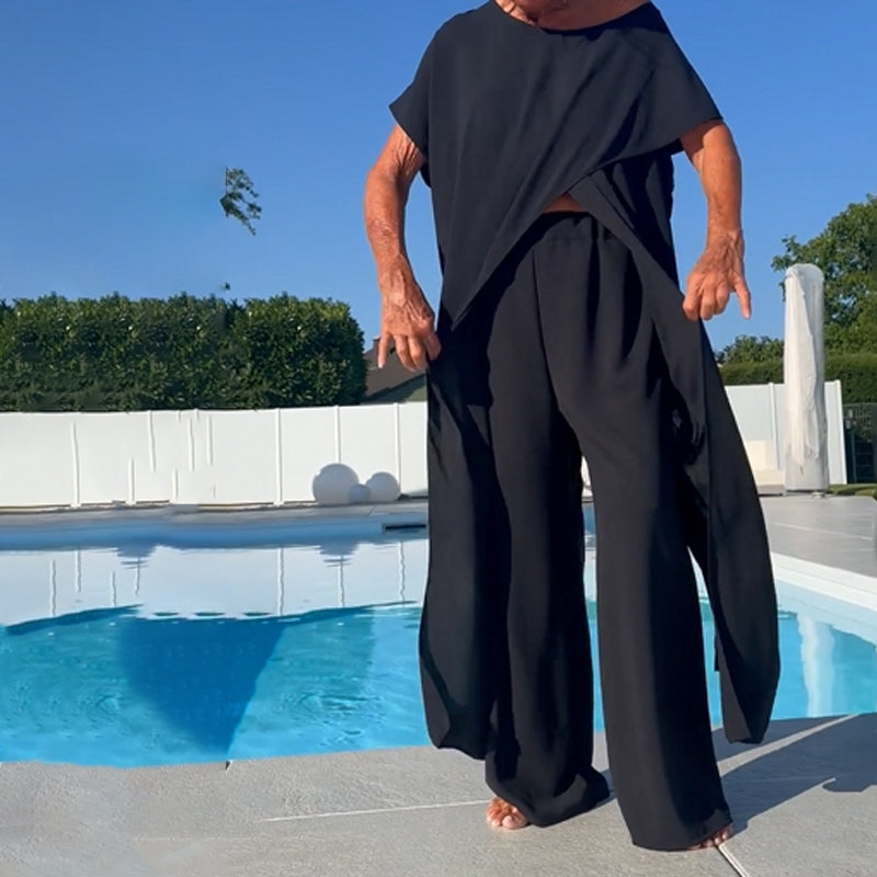 🌸Sommer-Sonderverkauf – 50 % Rabatt💖Einfarbiges Set aus schulterfreiem Oberteil und Hose