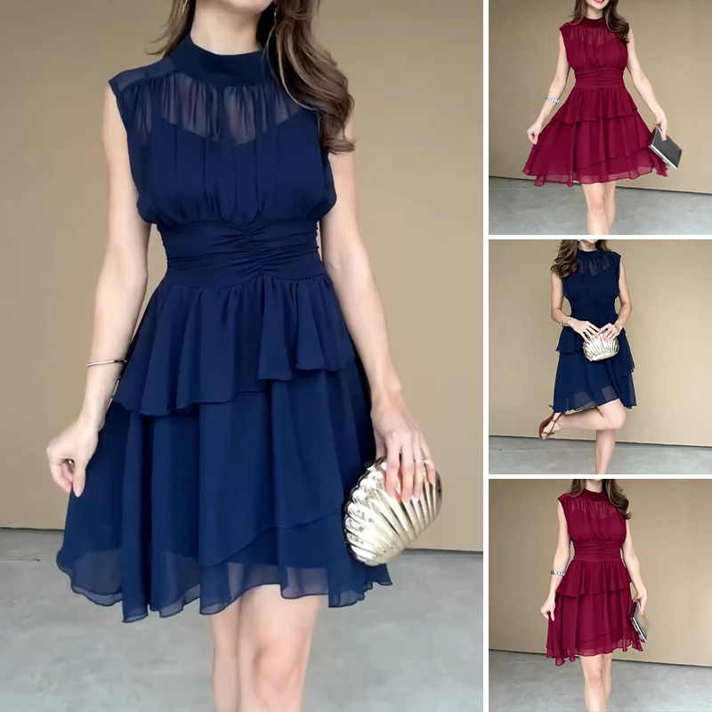 Damen ärmelloses Stufenkleid mit Volants