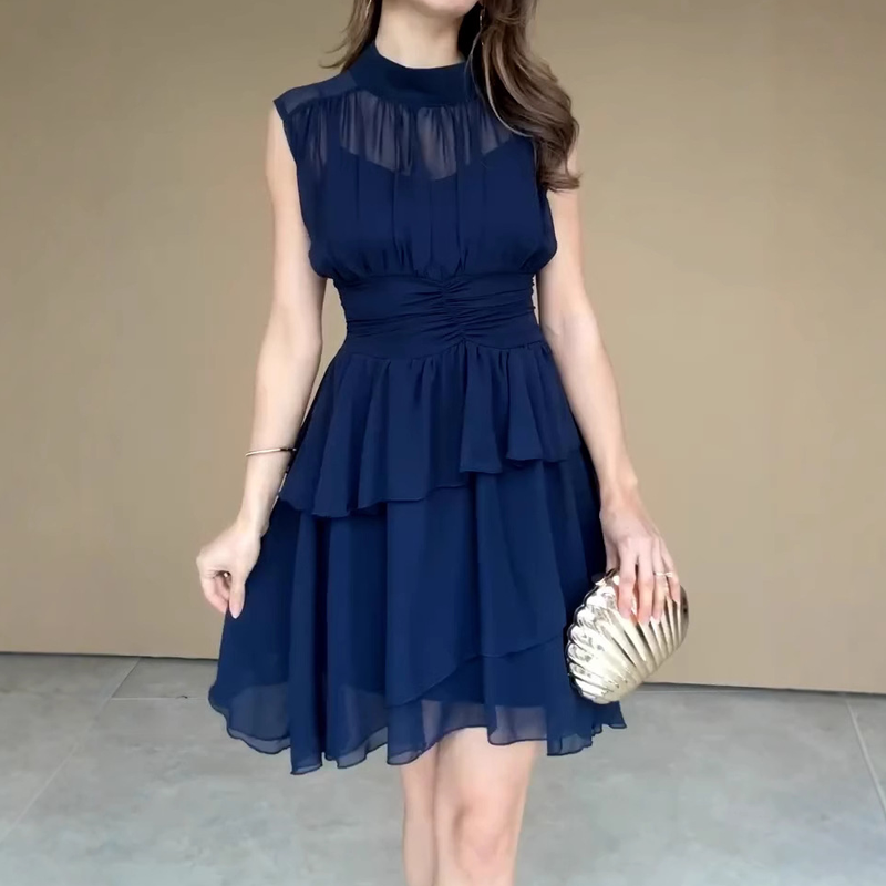 Damen ärmelloses Stufenkleid mit Volants