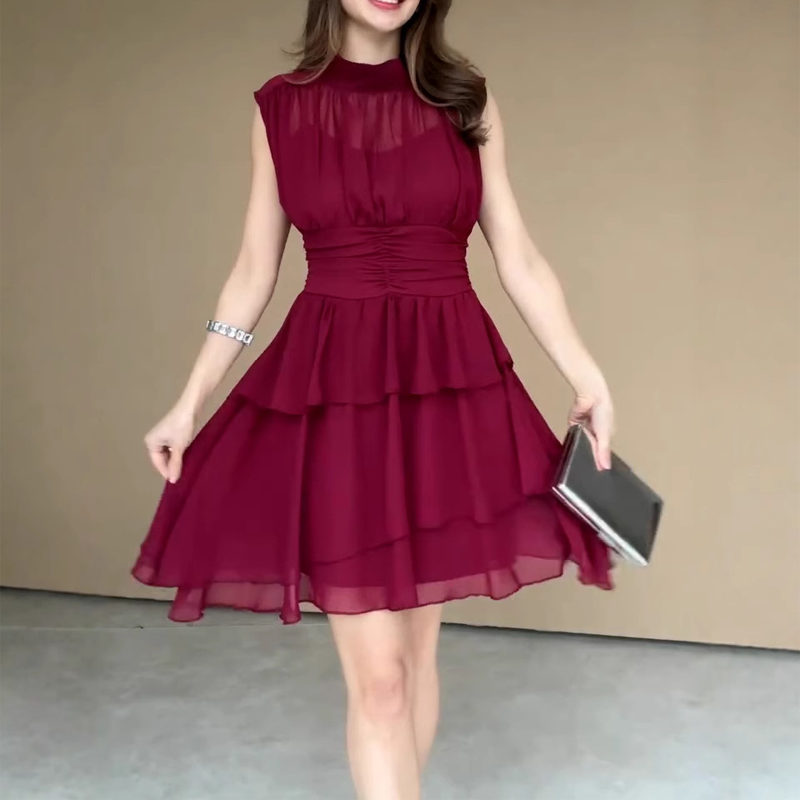 Damen ärmelloses Stufenkleid mit Volants