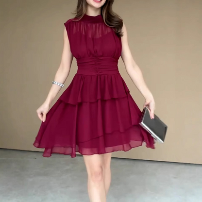 Damen ärmelloses Stufenkleid mit Volants