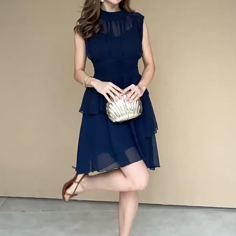 Damen ärmelloses Stufenkleid mit Volants