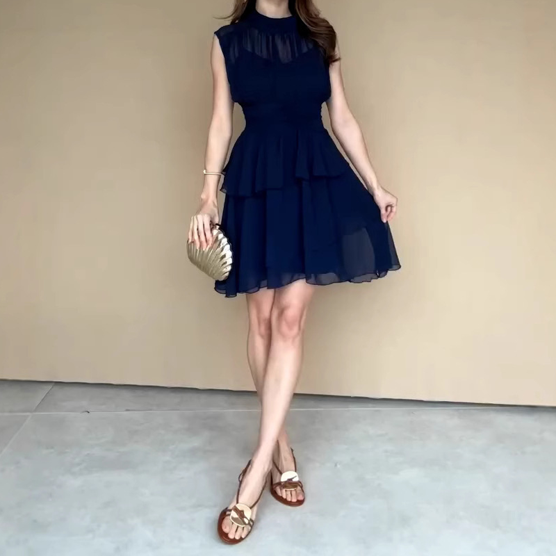 Damen ärmelloses Stufenkleid mit Volants