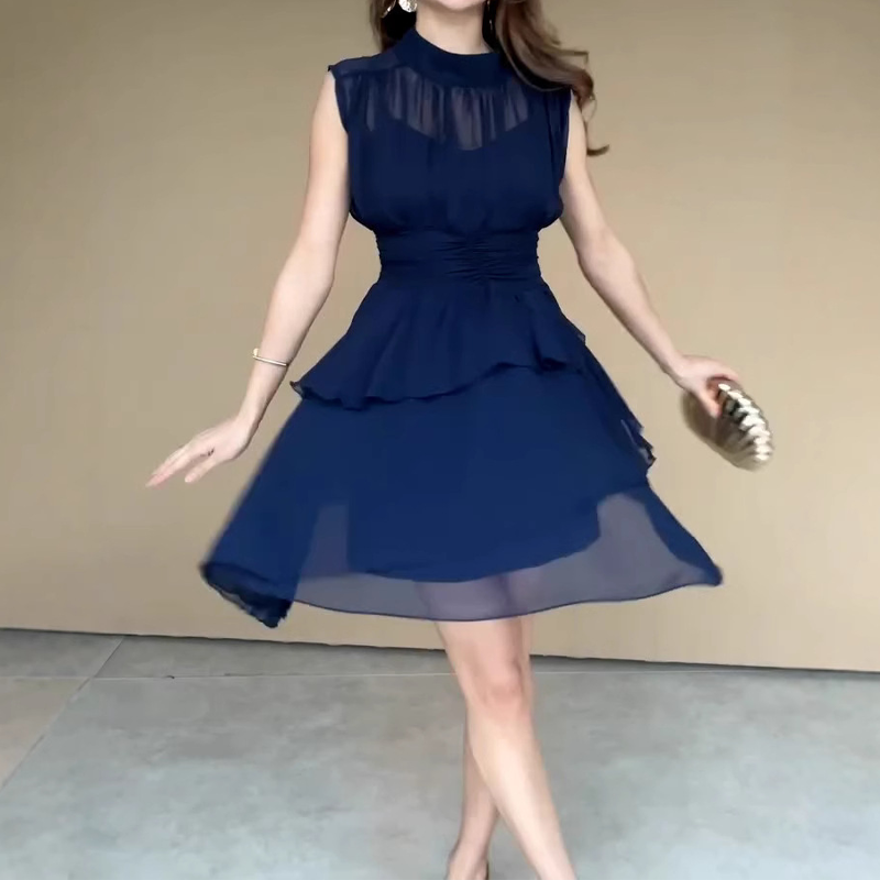 Damen ärmelloses Stufenkleid mit Volants