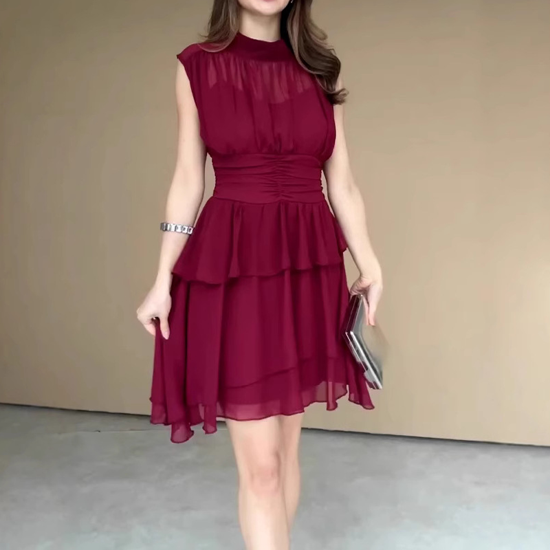 Damen ärmelloses Stufenkleid mit Volants