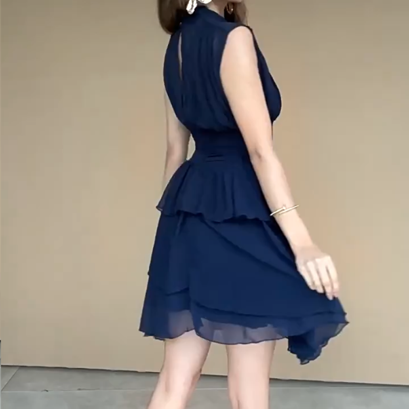 Damen ärmelloses Stufenkleid mit Volants