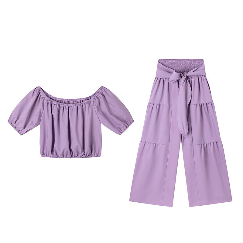 👚👑 Damen zweiteiliges Set: Schulterfreies Oberteil mit Puffärmeln und Weitbeinhose – 50% RABATT! Verspielt, luftig & perfekt für Sommer, Date oder Gartenparty ✨