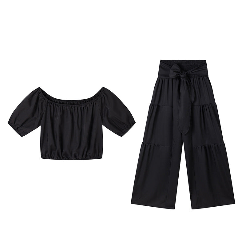 👚👑 Damen zweiteiliges Set: Schulterfreies Oberteil mit Puffärmeln und Weitbeinhose – 50% RABATT! Verspielt, luftig & perfekt für Sommer, Date oder Gartenparty ✨