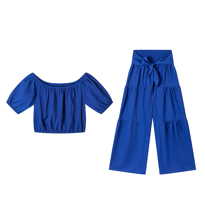 👚👑 Damen zweiteiliges Set: Schulterfreies Oberteil mit Puffärmeln und Weitbeinhose – 50% RABATT! Verspielt, luftig & perfekt für Sommer, Date oder Gartenparty ✨