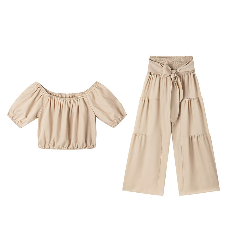 👚👑 Damen zweiteiliges Set: Schulterfreies Oberteil mit Puffärmeln und Weitbeinhose – 50% RABATT! Verspielt, luftig & perfekt für Sommer, Date oder Gartenparty ✨
