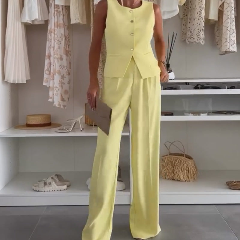 🌸Set aus ärmellosem Oberteil und langer Hose für Damen
