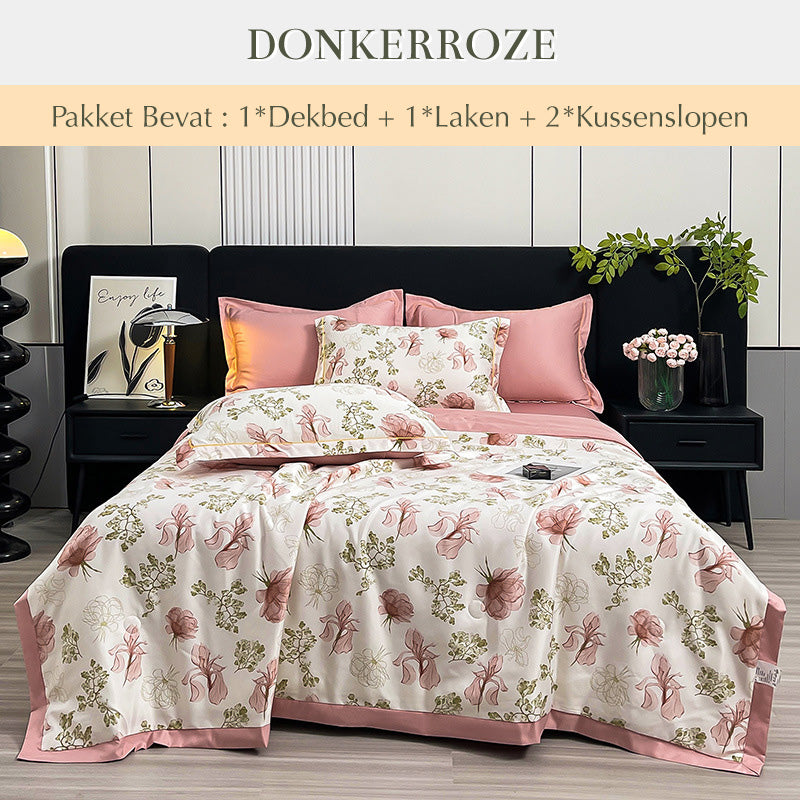 🌸【Exklusives Sommerangebot-50 % Rabatt】 Kühlendes & atmungsaktives Bettwäsche-Set mit Blumenmuster (4-teilig)