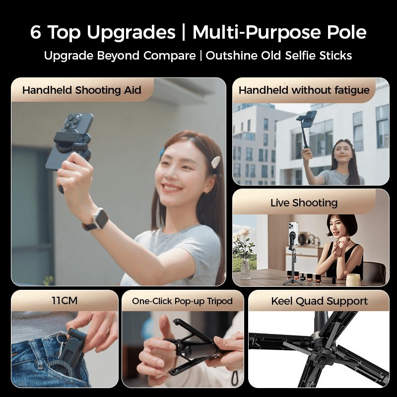 🏆61% Rabatt für eine begrenzte Zeit✨4-in-1 Multifunktions-Selfie-Stick mit 360°-Drehung und Magnet