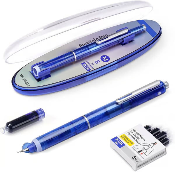 🏆64% zeitlich begrenzter Rabatt🖊️Füllfederhalter，Stift, einziehbar: 0,38 mm, blaue und schwarze Tinte, transparenter Schaft, inkl. 5 nachfüllbaren Tintenpatronen