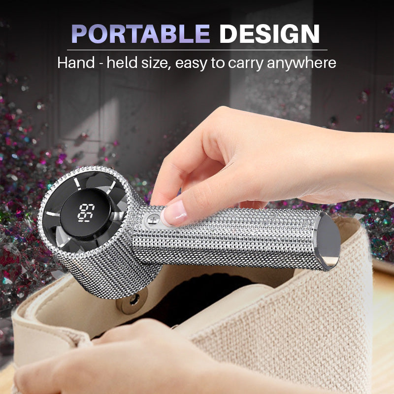 🌬️✨ 50% RABATT! Handventilator mit glänzenden Strasssteinen & hoher Geschwindigkeit – Kompakt, leise & perfekt für heiße Tage, Parties & Reisen 💎
