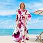 👗🌸 فستان نسائي طويل بزهور وياقة على شكل حرف V - قماش انسيابي، تصميم رومانسي ومثالي للصيف ☀️