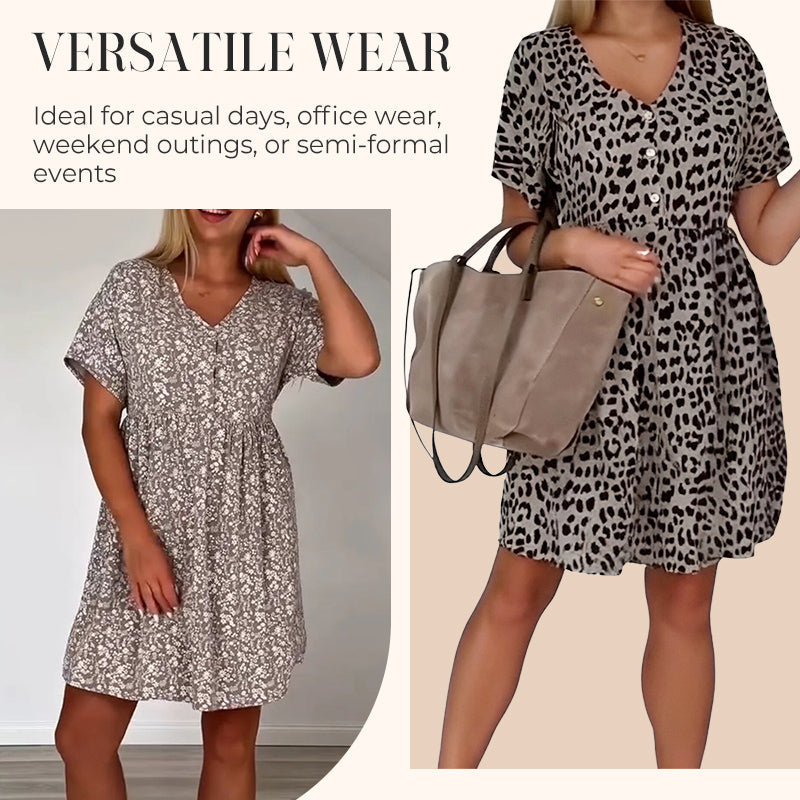 📉Preissenkung! 🔥Sommer-Hot-Sale 50% Rabatt❤️Lässiges Damenkleid mit V-Ausschnitt und kurzen Ärmeln