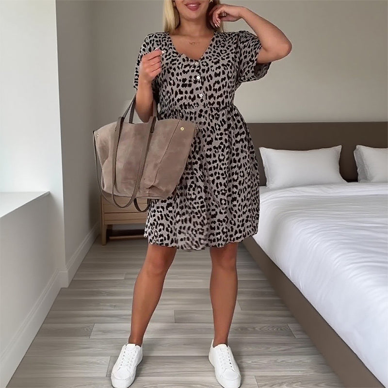 📉Preissenkung! 🔥Sommer-Hot-Sale 50% Rabatt❤️Lässiges Damenkleid mit V-Ausschnitt und kurzen Ärmeln