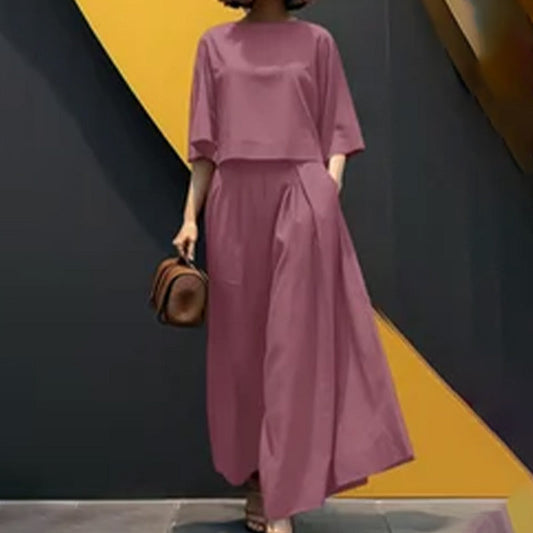 📢61% de réduction👗Lässiges 2-teiliges Damen-Set aus T-Shirt mit Rundhalsausschnitt und 3/4-Ärmeln und lockerer Hose