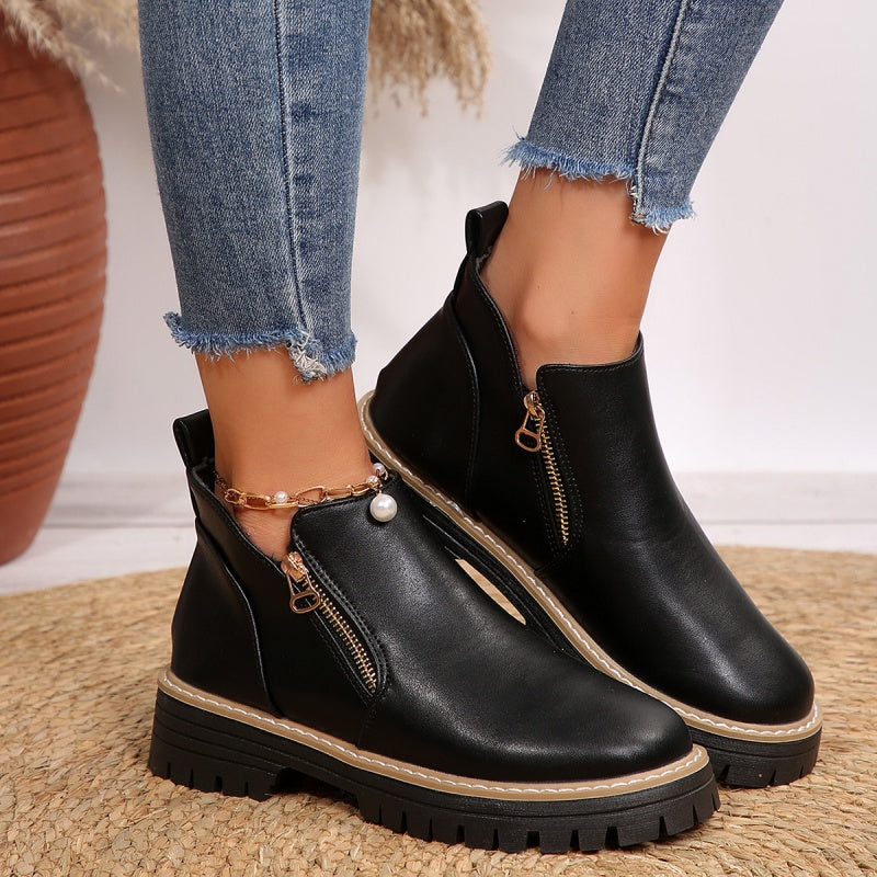 🔥Modische schwarze Stiefeletten aus PU-Leder für Damen🔥BEI KAUF VON 2 PAAREN VERSANDKOSTENFREI
