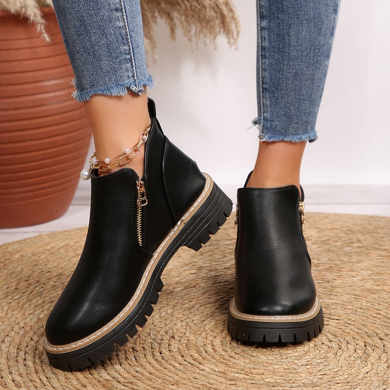 🔥Modische schwarze Stiefeletten aus PU-Leder für Damen🔥BEI KAUF VON 2 PAAREN VERSANDKOSTENFREI