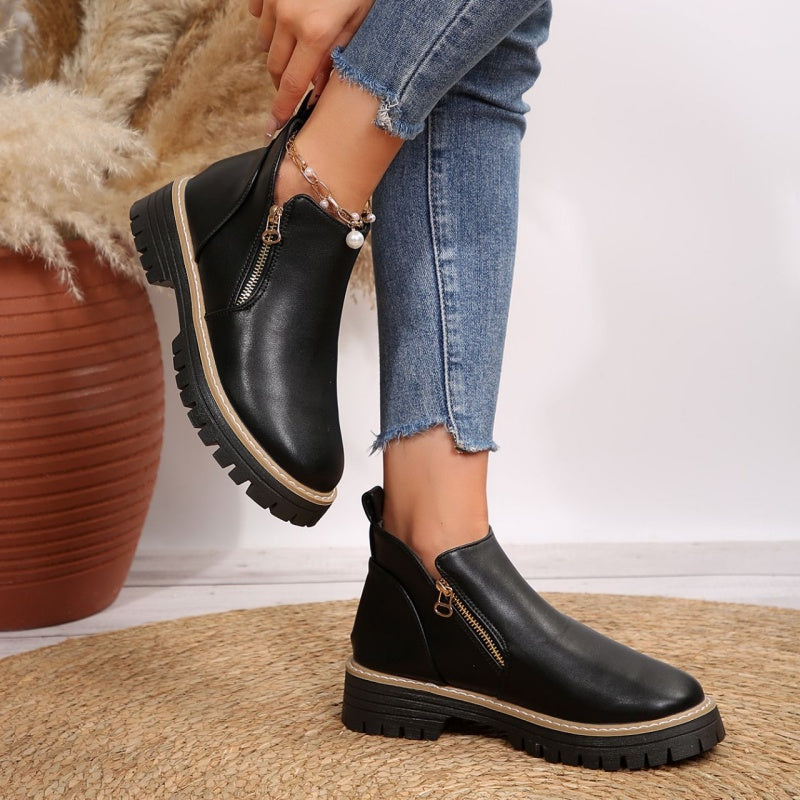 🔥Modische schwarze Stiefeletten aus PU-Leder für Damen🔥BEI KAUF VON 2 PAAREN VERSANDKOSTENFREI