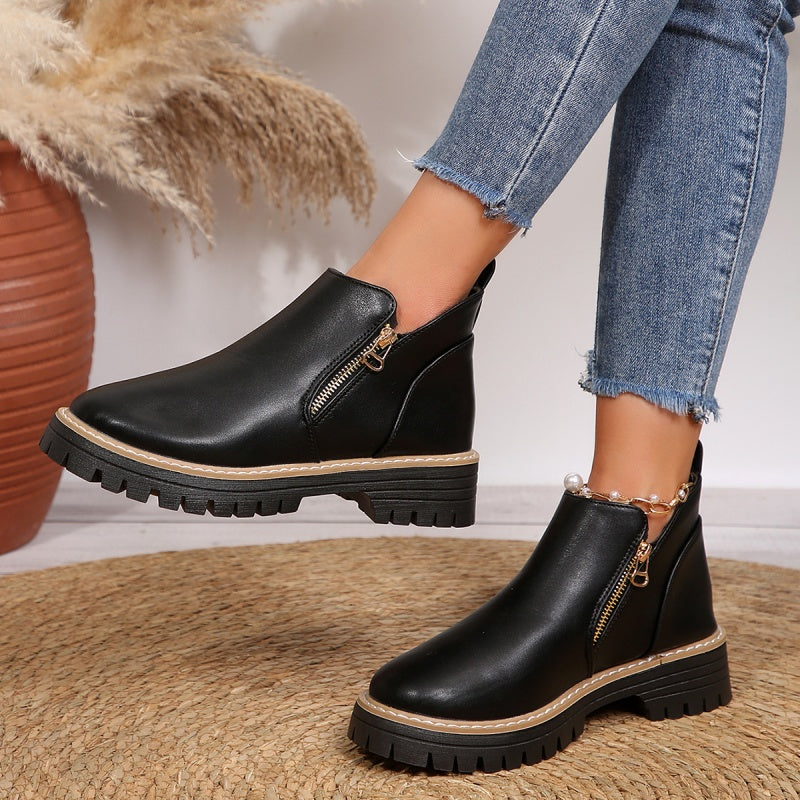 🔥Modische schwarze Stiefeletten aus PU-Leder für Damen🔥BEI KAUF VON 2 PAAREN VERSANDKOSTENFREI