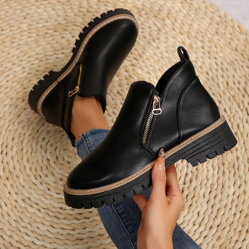 🔥Modische schwarze Stiefeletten aus PU-Leder für Damen🔥BEI KAUF VON 2 PAAREN VERSANDKOSTENFREI