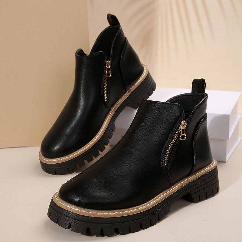 🔥Modische schwarze Stiefeletten aus PU-Leder für Damen🔥BEI KAUF VON 2 PAAREN VERSANDKOSTENFREI