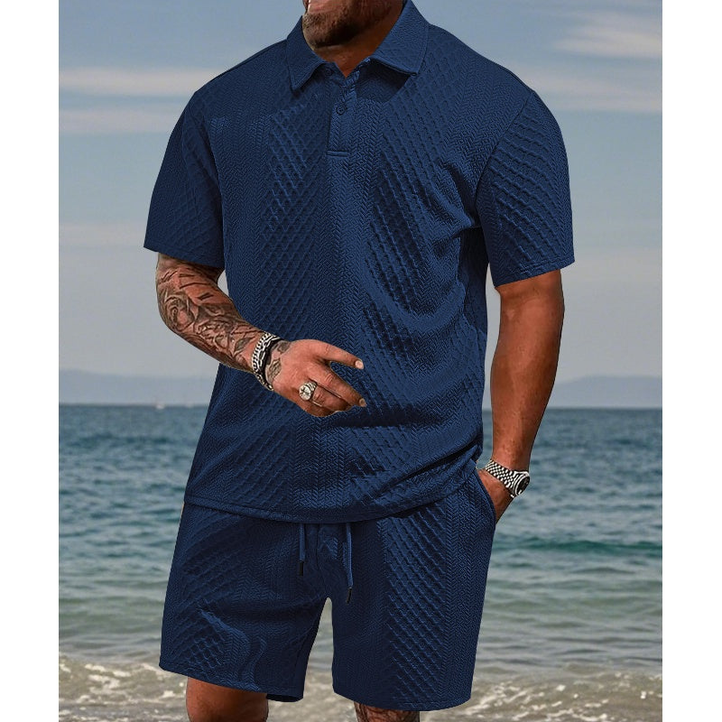 👔🌞 50% RABATT! Herren Zweiteiler mit Rautenstruktur: Kurzarmhemd & Shorts mit Kordelzug – Atmungsaktiv, knitterfrei & perfekt für heiße Tage 💎