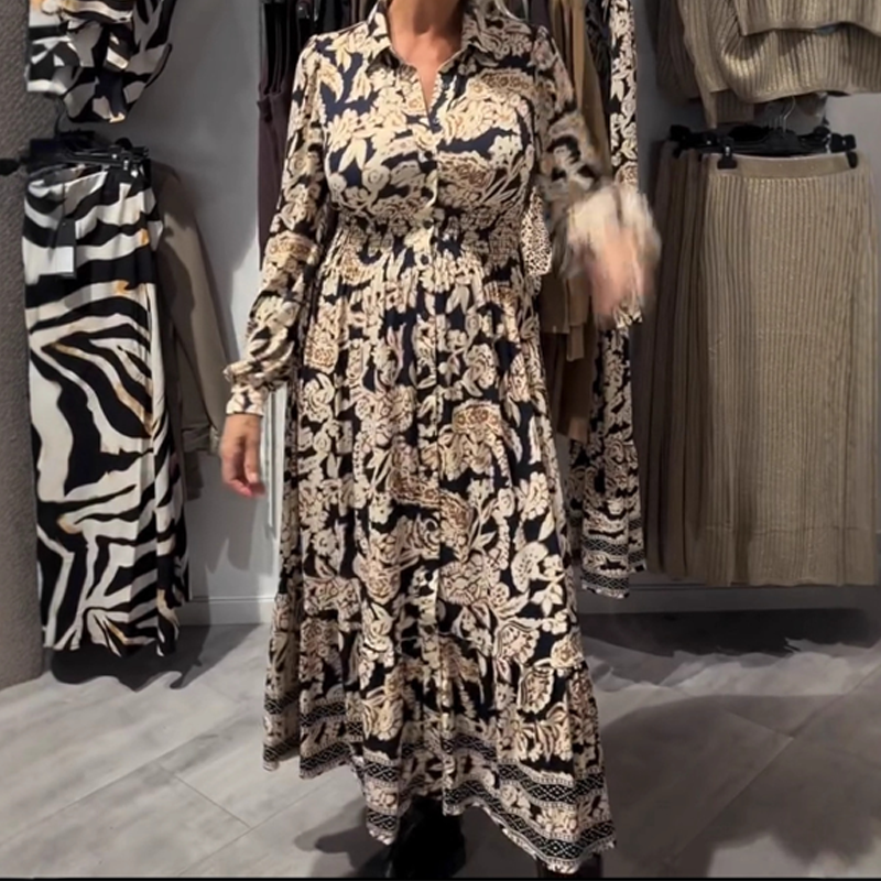 💖Anmutiges Langarmkleid mit Blumenmuster