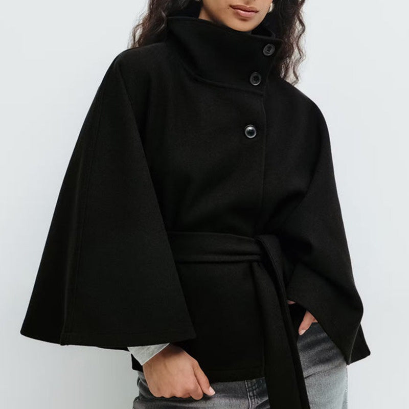 🧥 50% RABATT! Damen Cape-Mantel mit Stehkragen & Gürtel – Elegant, Figurbetont & Vielseitig Kombinierbar 🍂