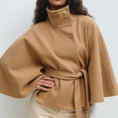 🧥 50% RABATT! Damen Cape-Mantel mit Stehkragen & Gürtel – Elegant, Figurbetont & Vielseitig Kombinierbar 🍂