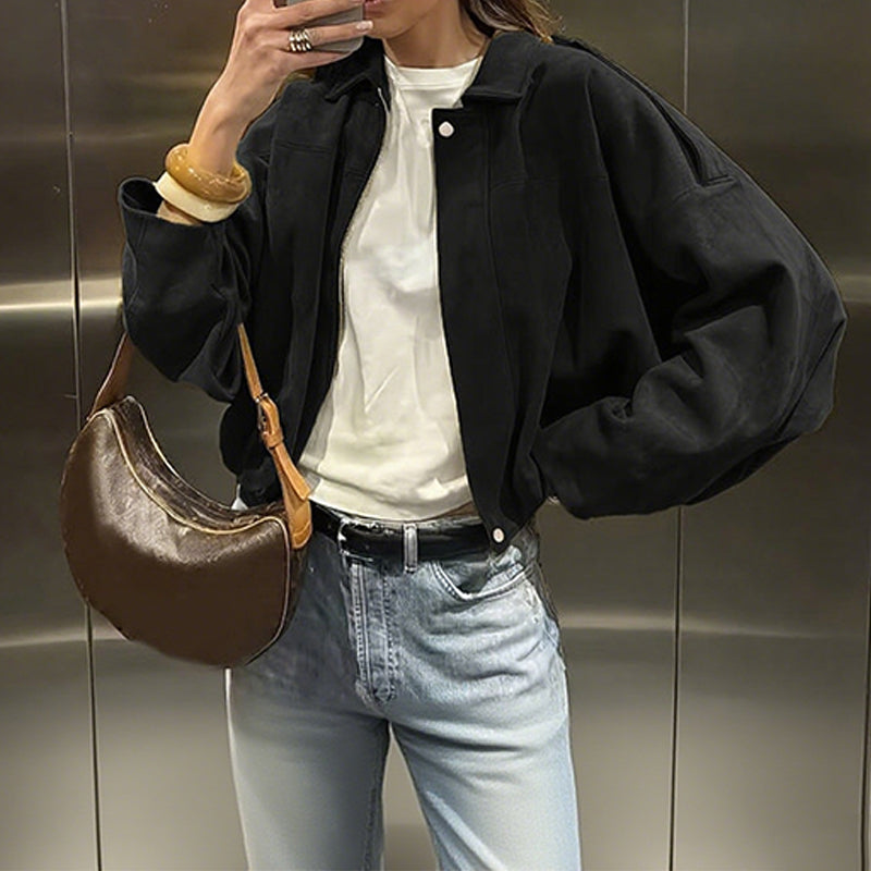 Damen-Pilotenjacke mit Veloursleder-Optik