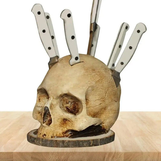 💀🎃 HALLOWEEN-ÜBERRASCHUNG – BIS ZUM HALBEN PREIS! Kreativer Totenkopf-Messerhalter aus Harz – Gruselig, praktisch & perfekt für Halloween-Deko & Küche ✨