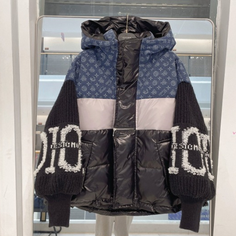🎉Heißer Verkauf 50% ⚡💖Damen Steppjacke mit Kapuze, Strickärmeln und Patchwork-Design