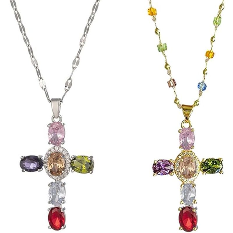 🎉Heißer Verkauf 50% ⚡💖Farbenfrohe Strass-Kreuz-Anhänger Halsketten