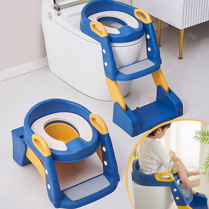 🚽 Baby-Toilettensitz Kinder mit Treppe Toilettentrainer für Kinder WC Sitz mit PU Gepolsterter Höhenverstellbar und Faltbar