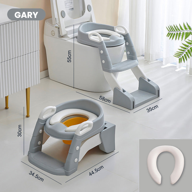 🚽 Baby-Toilettensitz Kinder mit Treppe Toilettentrainer für Kinder WC Sitz mit PU Gepolsterter Höhenverstellbar und Faltbar