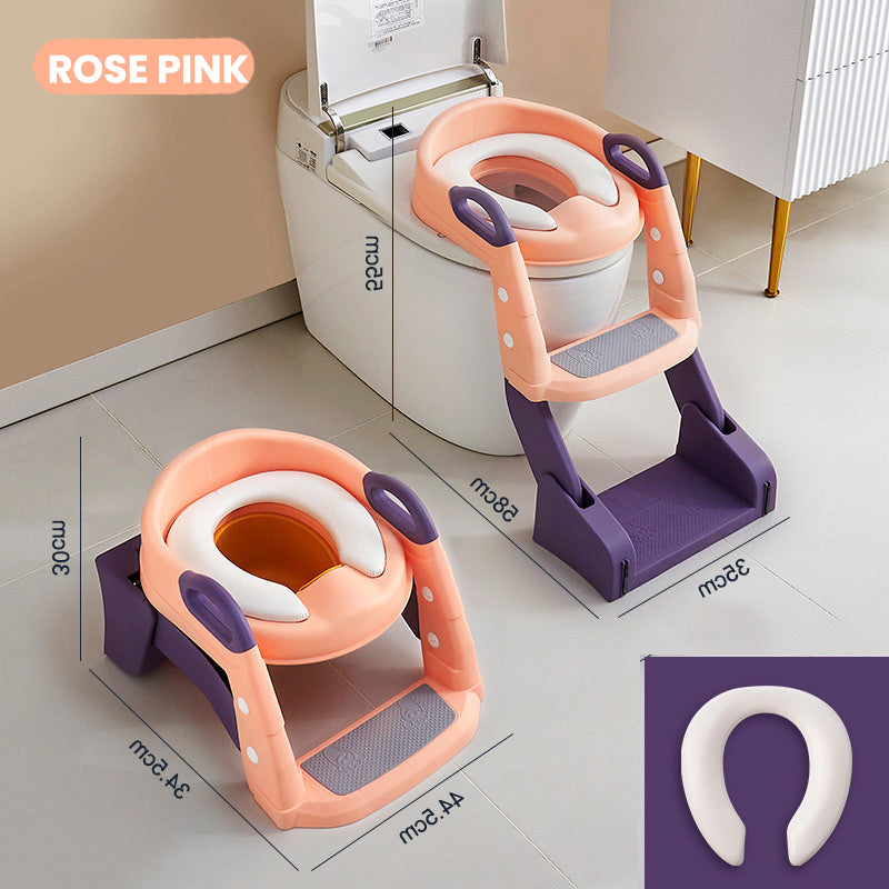 🚽 Baby-Toilettensitz Kinder mit Treppe Toilettentrainer für Kinder WC Sitz mit PU Gepolsterter Höhenverstellbar und Faltbar