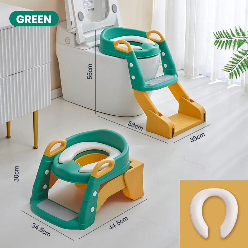 🚽 Baby-Toilettensitz Kinder mit Treppe Toilettentrainer für Kinder WC Sitz mit PU Gepolsterter Höhenverstellbar und Faltbar