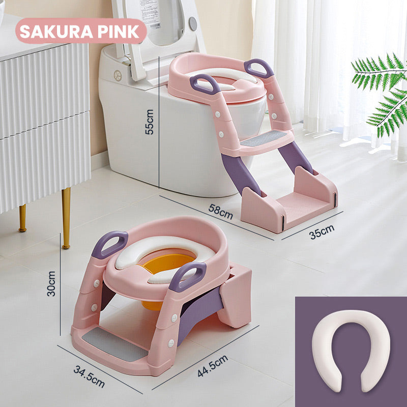 🚽 Baby-Toilettensitz Kinder mit Treppe Toilettentrainer für Kinder WC Sitz mit PU Gepolsterter Höhenverstellbar und Faltbar